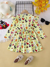 1pc Girls Casual "BAWG" Cartoon Chicken All Over Print Comfortable Dress, Autumn